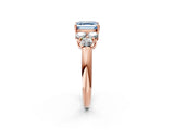 Rose gold Fancy Blue Asscher  Cut Diamond Cluster Ring with Round Accent Stones and Prong Setting on a Classic Band_67