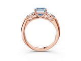 Rose gold Fancy Blue Asscher  Cut Diamond Cluster Ring with Round Accent Stones and Prong Setting on a Classic Band_68