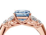 Rose gold Fancy Blue Asscher  Cut Diamond Cluster Ring with Round Accent Stones and Prong Setting on a Classic Band_69