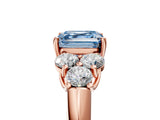 Rose gold Fancy Blue Asscher  Cut Diamond Cluster Ring with Round Accent Stones and Prong Setting on a Classic Band_70