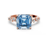 Rose gold Fancy Blue Asscher Cut Diamond Cluster Side Stone Solitaire Ring with Prong Setting_81