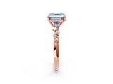 Rose gold Fancy Blue Asscher Cut Diamond Cluster Side Stone Solitaire Ring with Prong Setting_83