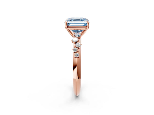Rose Gold Asscher Cut Graduated Cluster Engagement Ring Setting for Fancy Blue Center
