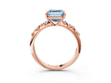 Rose gold Fancy Blue Asscher Cut Diamond Cluster Side Stone Solitaire Ring with Prong Setting_84