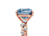 Rose gold Fancy Blue Asscher Cut Diamond Cluster Side Stone Solitaire Ring with Prong Setting_86