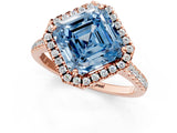 Rose gold Fancy Blue Asscher Cut Diamond Cushion Halo Ring with Pavé Band_1