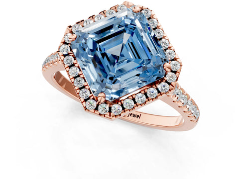 Rose gold Fancy Blue Asscher Cut Diamond Cushion Halo Ring with Pavé Band_1