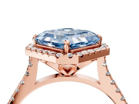 Rose gold Fancy Blue Asscher Cut Diamond Cushion Halo Ring with Pavé Band_4