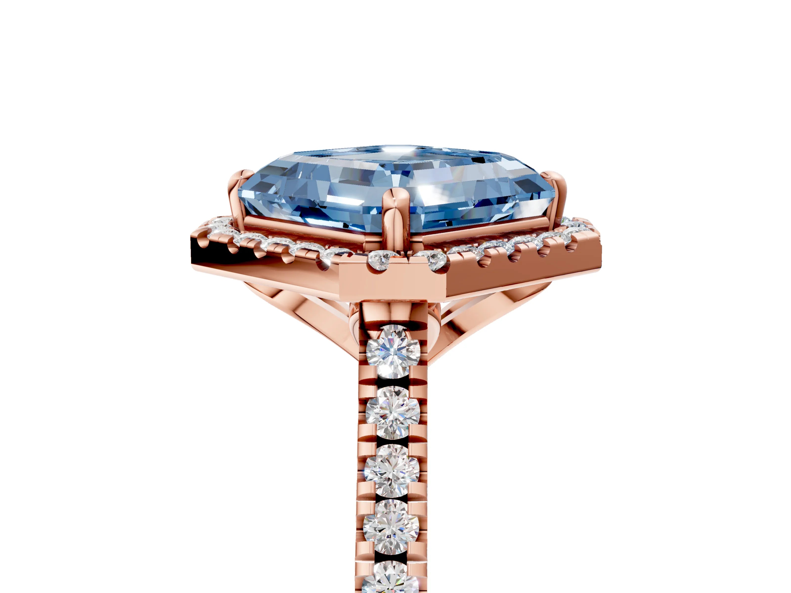 Rose gold Fancy Blue Asscher Cut Diamond Cushion Halo Ring with Pavé Band_5