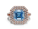 Rose gold Fancy Blue Asscher Cut Diamond Double Halo Ring with Pavé Band and Prong Setting_22