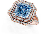Rose gold Fancy Blue Asscher Cut Diamond Double Halo Ring with Pavé Band and Prong Setting_23