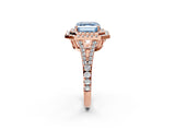 Rose gold Fancy Blue Asscher Cut Diamond Double Halo Ring with Pavé Band and Prong Setting_24
