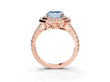 Rose gold Fancy Blue Asscher Cut Diamond Double Halo Ring with Pavé Band and Prong Setting_25