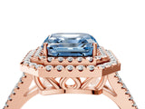 Rose gold Fancy Blue Asscher Cut Diamond Double Halo Ring with Pavé Band and Prong Setting_26