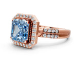 Rose gold Fancy Blue Asscher Cut Diamond Double Halo Ring with Split Shank and Four-Prong Setting_12