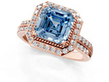 Rose gold Fancy Blue Asscher Cut Diamond Double Halo Ring with Split Shank and Four-Prong Setting_13