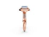 Rose gold Fancy Blue Asscher Cut Diamond Double Halo Ring with Split Shank and Four-Prong Setting_14