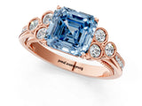 Rose gold Fancy Blue Asscher  Cut Diamond Engagement Ring with Bezel Set Round Side Stones and Prong Setting_65