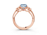 Rose gold Fancy Blue Asscher  Cut Diamond Engagement Ring with Bezel Set Round Side Stones and Prong Setting_67