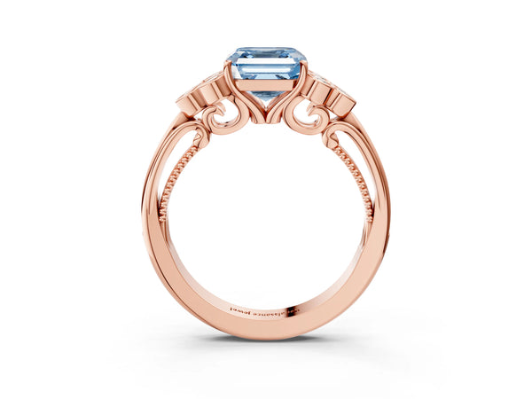 Rose Gold Asscher Cut Engagement Ring Setting for Fancy Blue Center with Bezel-Set Shoulder Clusters