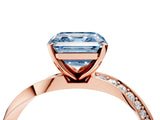 Rose gold Fancy Blue Asscher Cut Diamond Engagement Ring with Side Stone Accents and Four-Prong Setting_136