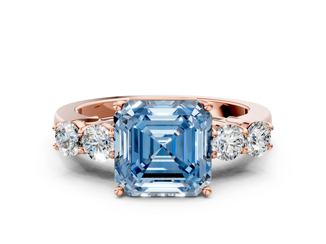 Rose gold Fancy Blue Asscher  Cut Diamond Five-Stone Prong Set White Gold Ring_24