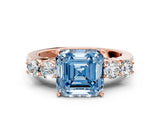Rose gold Fancy Blue Asscher  Cut Diamond Five-Stone Prong Set White Gold Ring_24