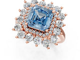 Rose gold Fancy Blue Asscher Cut Diamond Floral Double Halo Engagement Ring with Prong Setting_1