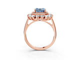 Rose gold Fancy Blue Asscher Cut Diamond Floral Double Halo Engagement Ring with Prong Setting_3