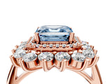 Rose gold Fancy Blue Asscher Cut Diamond Floral Double Halo Engagement Ring with Prong Setting_4