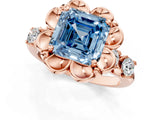 Rose gold Fancy Blue Asscher  Cut Diamond Floral Halo Engagement Ring with Shared Prong Setting 2