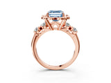 Rose gold Fancy Blue Asscher  Cut Diamond Floral Halo Engagement Ring with Shared Prong Setting 4