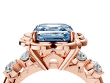 Rose gold Fancy Blue Asscher  Cut Diamond Floral Halo Engagement Ring with Shared Prong Setting 5