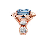 Rose gold Fancy Blue Asscher  Cut Diamond Floral Halo Engagement Ring with Shared Prong Setting