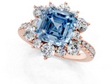 Rose gold Fancy Blue Asscher  Cut Diamond Floral Halo Pave Band with Prong Setting_1