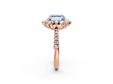 Rose gold Fancy Blue Asscher  Cut Diamond Floral Halo Pave Band with Prong Setting_2