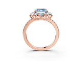 Rose gold Fancy Blue Asscher  Cut Diamond Floral Halo Pave Band with Prong Setting_3