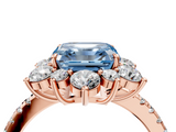 Rose gold Fancy Blue Asscher  Cut Diamond Floral Halo Pave Band with Prong Setting_4