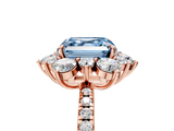 Rose gold Fancy Blue Asscher  Cut Diamond Floral Halo Pave Band with Prong Setting_5