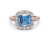 Rose gold Fancy Blue Asscher Cut Diamond Floral Halo Ring with Pavé Band and Prong Setting_3