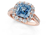 Rose gold Fancy Blue Asscher Cut Diamond Floral Halo Ring with Pavé Band and Prong Setting_4