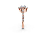 Rose gold Fancy Blue Asscher Cut Diamond Floral Halo Ring with Pavé Band and Prong Setting_5