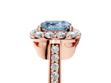 Rose gold Fancy Blue Asscher Cut Diamond Floral Halo Ring with Pavé Band and Prong Setting_8