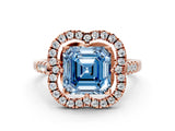 Rose gold Fancy Blue Asscher Cut Diamond Floral Halo Split Shank Prong Setting Ring