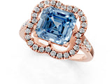 Rose gold Fancy Blue Asscher Cut Diamond Floral Halo Split Shank Prong Setting Ring_1