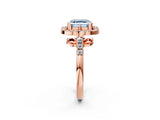 Rose gold Fancy Blue Asscher Cut Diamond Floral Halo Split Shank Prong Setting Ring_2