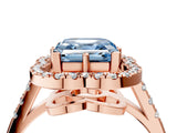Rose gold Fancy Blue Asscher Cut Diamond Floral Halo Split Shank Prong Setting Ring_4