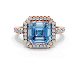 Rose gold Fancy Blue Asscher Cut Diamond Halo Engagement Ring with Pavé Band and Prong Setting_27
