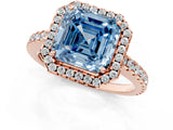 Rose gold Fancy Blue Asscher Cut Diamond Halo Engagement Ring with Pavé Band and Prong Setting_28