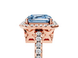 Rose gold Fancy Blue Asscher Cut Diamond Halo Engagement Ring with Pavé Band and Prong Setting_32